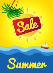 Poster Hello summer. Banner sale summer. Sunny day, Summer time relax. Vector illustrations, paper art and digital crafts style.