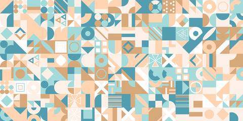 Simple banner of decorative patterns colored geometric composition flat style