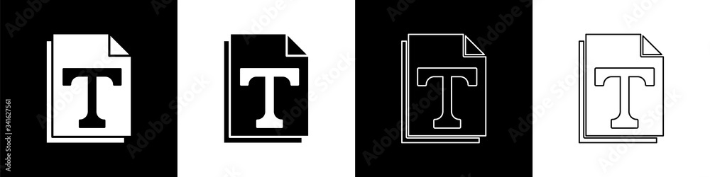 Fototapete set text file document icon isolated on black and white background. vector illustration