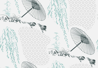 Regenschirm Sakura japanisches chinesisches Design Skizze Tinte Farbe Stil nahtlose Muster