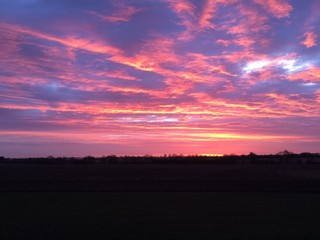 Beautiful evening sunset over farmland in Huntingdonshire, Cambridgeshire