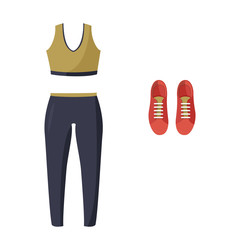 Women tight-fitting sport suit and sneakers. Simple vector illustration isolated on white background.