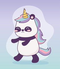 kawaii panda with costume unicorn cartoon character magical fantasy
