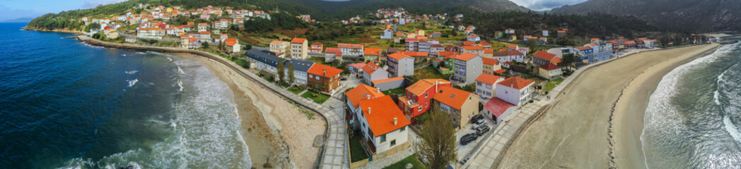 Fototapeta na wymiar Aerial view in Ezaro, coastal village of Galicia,Spain. Drone Photo