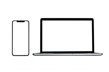 Fototapeta na wymiar Laptop and a mobile phone mockup in white background