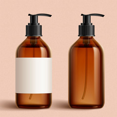 Set of brown cosmetic bottles