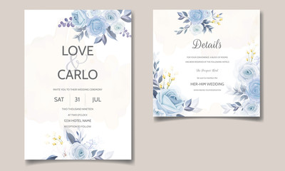Beautiful wedding invitation card template set with floral frame