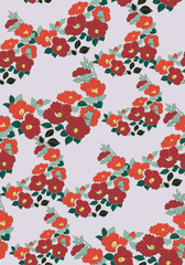 flowers japanese chinese design sketch ink paint style seamless pattern
