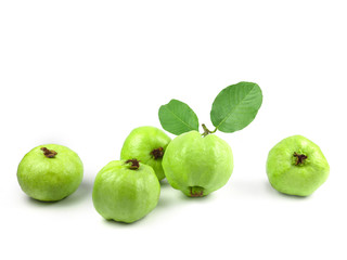 Guava fruit with leaf on white background isolate. Agriculture food. Green fruit