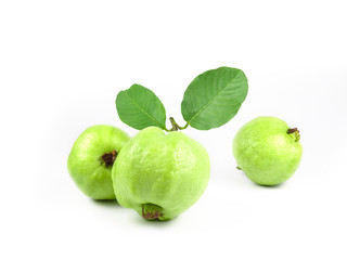 Guava fruit with leaf on white background isolate. Agriculture food. Green fruit
