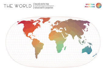 Polygonal map of the world. Natural Earth II projection of the world. Spectral colored polygons. Awesome vector illustration.