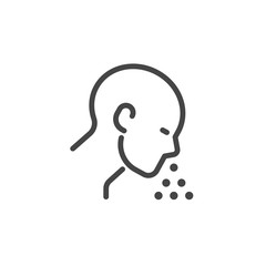 Icon of man with cough or vomiting. Symptom of viral or bacterial disease, poisoning, feeling unwell. Vector illustration isolated for medical websites and apps in line design