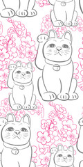 neko cat sketch vector japanese chinese design seamless pattern