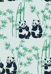 panda bear sketch vector japanese chinese design seamless pattern