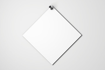 Blank white poster mock up pinned to a plain grey wall. 3D rendering