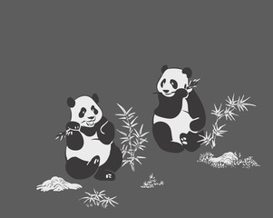 panda bear view vector sketch illustration chinese oriental line art ink seamless pattern © CharlieNati