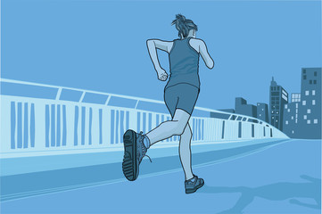 Corredora practicando deporte con la ciudad al fondo