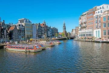 City scenic from Amsterdam with the Munt tower in the Netherlands