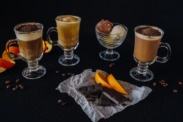 beautifully served coffee with ice cream and decoration by barista