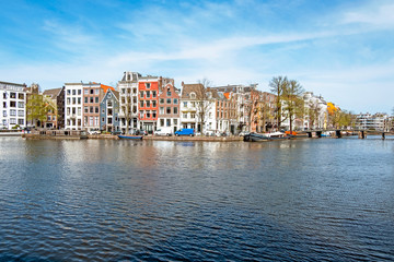 Fototapeta na wymiar City scenic from Amsterdam at the river Amstel in the Netherlands