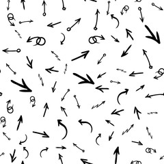Arrow doodles vector. A set of simple sketches of arrows. Up, down, left, right ones. The effect of a pencil sketch isolated on white pattern background. Vector eps 10.