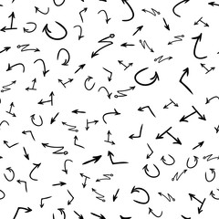 Arrow doodles vector. A set of simple sketches of arrows. Up, down, left, right ones. The effect of a pencil sketch isolated on white pattern background. Vector eps 10.