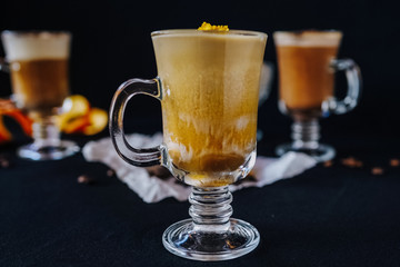 beautifully served coffee with ice cream and decoration by barista