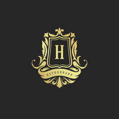 Luxury vintage ornament logo monogram crest template design vector illustration