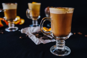 beautifully served coffee with ice cream and decoration by barista