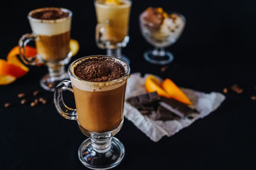 beautifully served coffee with ice cream and decoration by barista
