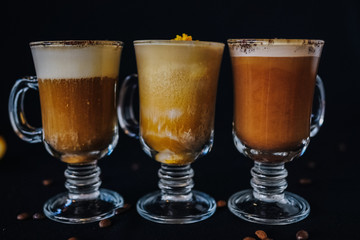 beautifully served coffee with ice cream and decoration by barista