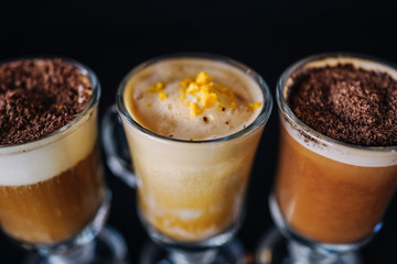 beautifully served coffee with ice cream and decoration by barista