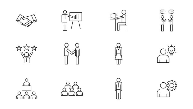 Business People line icons on white background.vector illustration