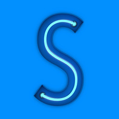Naklejka premium Neon style light letter S. Glowing neon Capital letter. 3D rendering