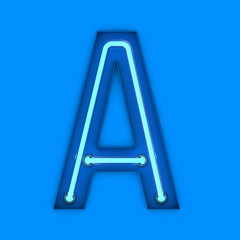 Neon style light letter A. Glowing neon Capital letter. 3D rendering