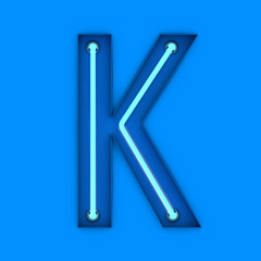 Neon style light letter K. Glowing neon Capital letter. 3D rendering