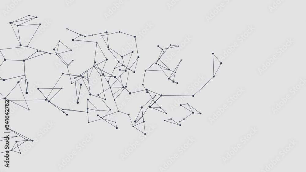 Poster abstract dynamic lines and dots connections crosses the screen from left to right - futuristic backg