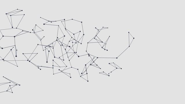 Abstract dynamic lines and dots connections crosses the screen from left to right - futuristic background 3D animation 
