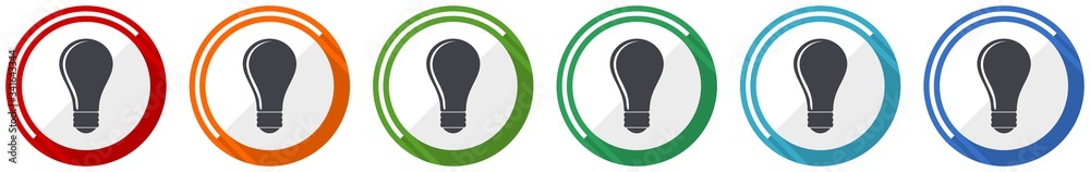 Leinwandbilder bulb icon set, flat design vector illustration in 6 colors options for webdesign and mobile applicat