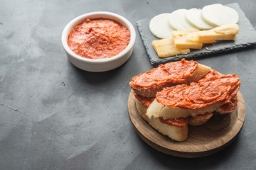 Sobrasada with bread and parmesan typical mallorca spain