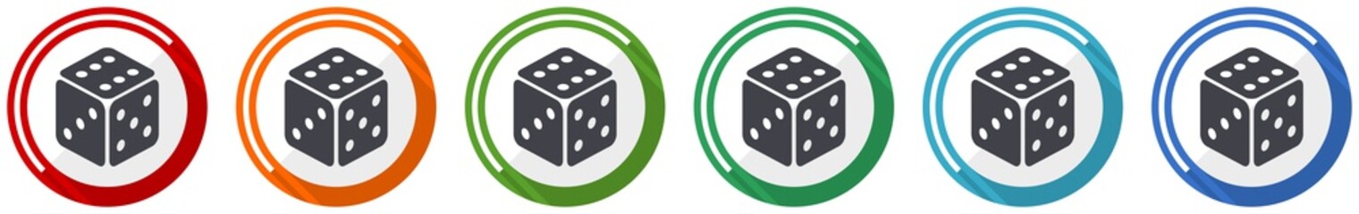 Game icon set, flat design vector illustration in 6 colors options for webdesign and mobile applications