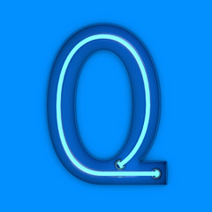Neon style light letter Q. Glowing neon Capital letter. 3D rendering