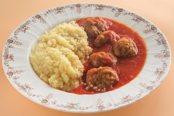 Meatballs with typical Moroccan couscous