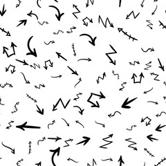 Arrow doodles vector. A set of simple sketches of arrows. Up, down, left, right ones. The effect of a pencil sketch isolated on white pattern background. Vector eps 10.