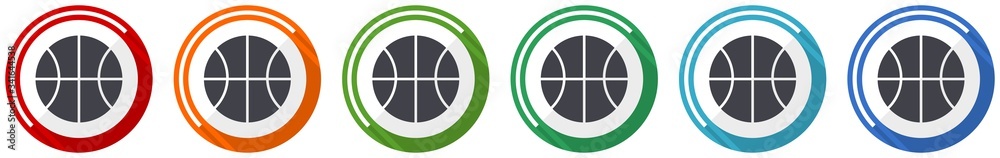 Fototapete ball icon set, flat design vector illustration in 6 colors options for webdesign and mobile applicat
