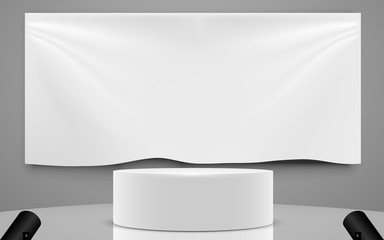 white podium and white billboard background in the studio room