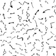 Arrow doodles vector. A set of simple sketches of arrows. Up, down, left, right ones. The effect of a pencil sketch isolated on white pattern background. Vector eps 10.