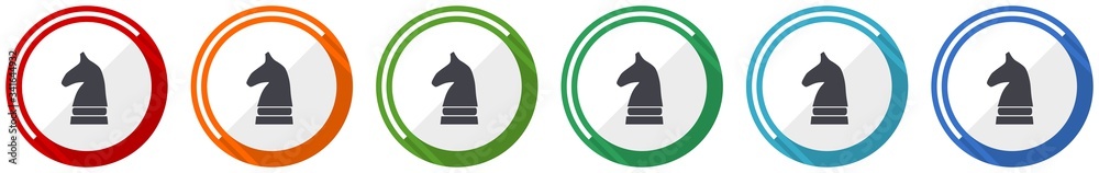 Aufkleber chess horse icon set, flat design vector illustration in 6 colors options for webdesign and mobile a