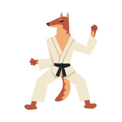 Karate Fighter in Kimono Doing Kick, Sportive Animal Character Wearing Uniform Doing Sports Vector Illustration