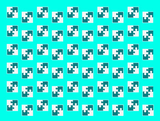 Puzzles checkered pattern on light blue or turquoise colored background
